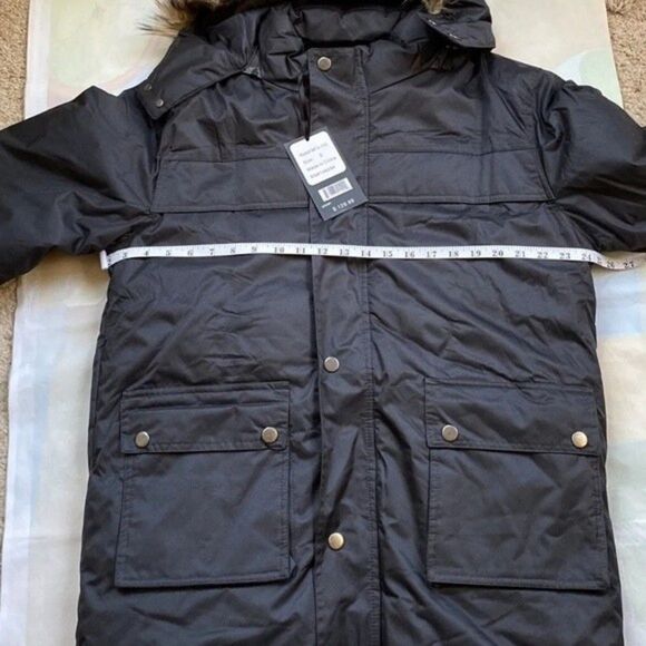 Han Ton Men's Hooded Black Parka With Faux Fur Trim Size S Puffer NWT $129 - Picture 8 of 11